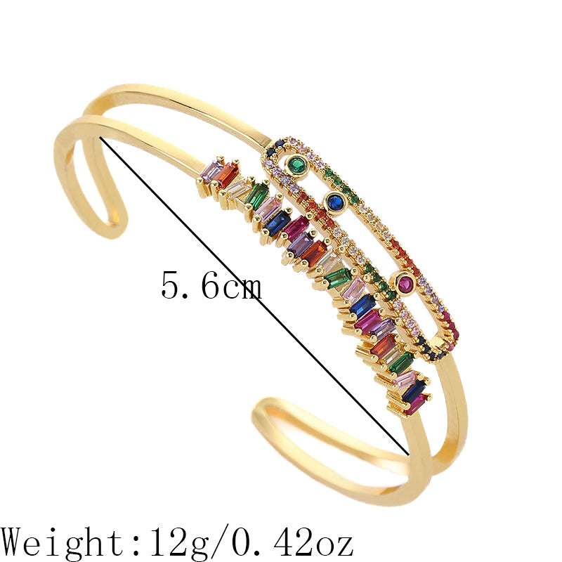 Copper Inlaid Colorful Zircon Open Bracelet