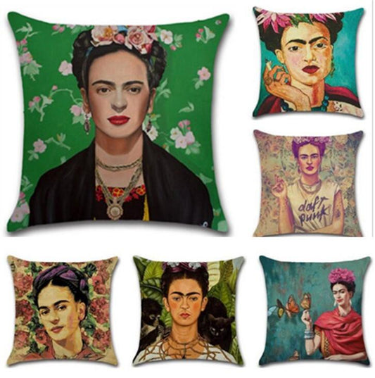 Hyha Frida Kahlo Polyester Cushion Cover Self-portrait 43X43cm Pillow Case Home Decorative Pillows Cover For Sofa Car Cojines