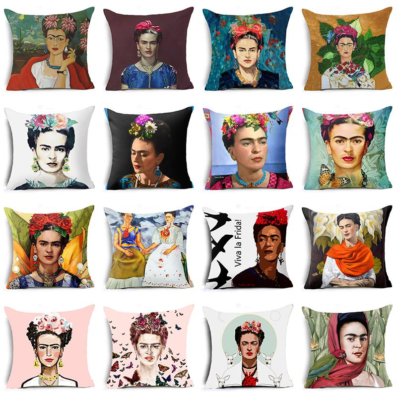 Hyha Frida Kahlo Polyester Cushion Cover Self-portrait 43X43cm Pillow Case Home Decorative Pillows Cover For Sofa Car Cojines