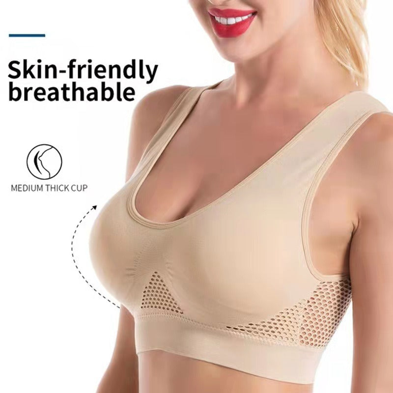 Sports Bra Mesh Perforated Sports Bra Large Yoga Running Fitness Bra