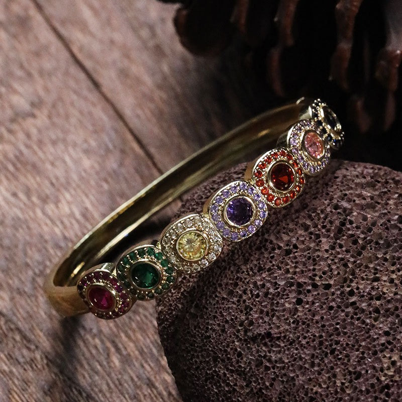 Copper inlaid zircon geometric square colored diamond bracelet