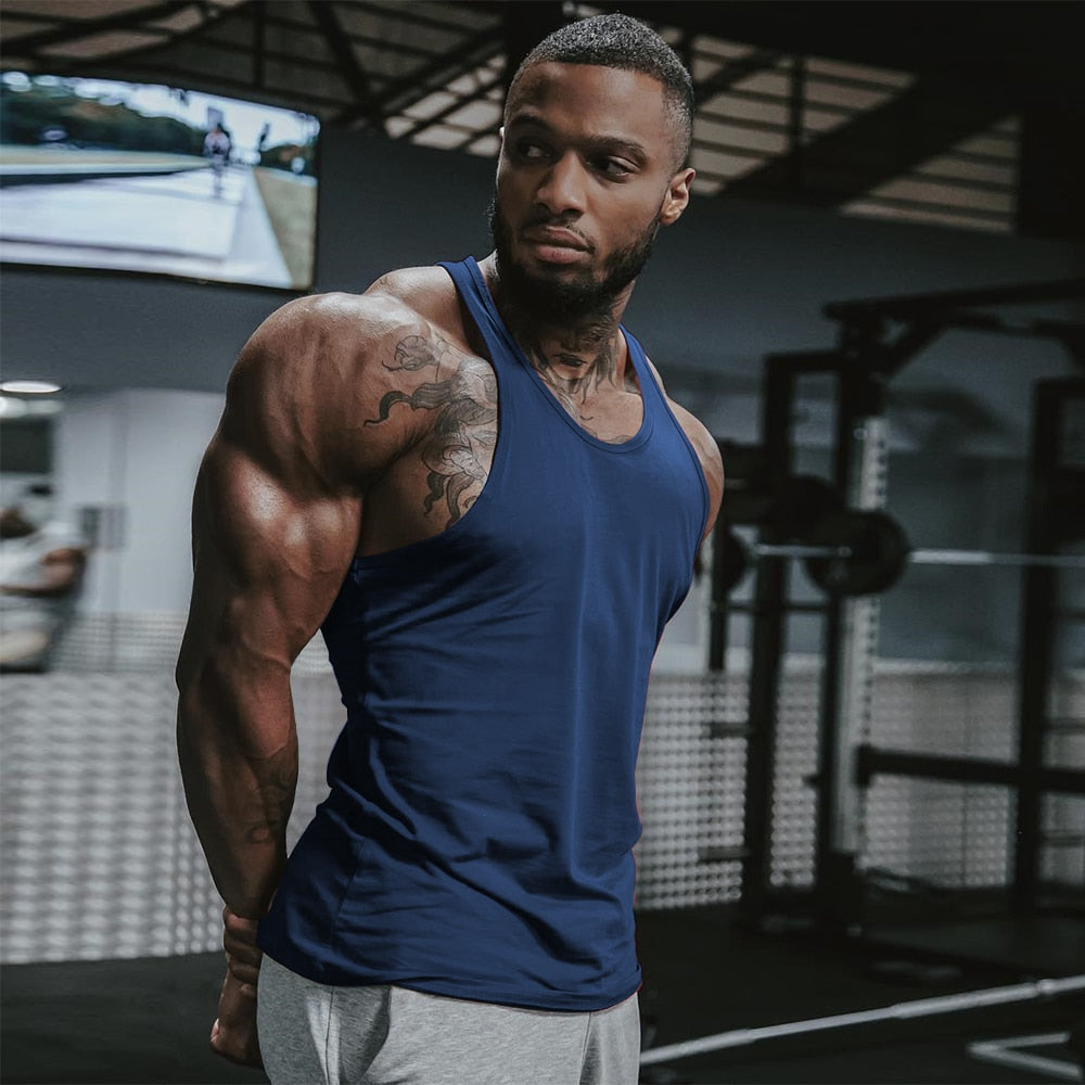 Men Gym Singlet Stringer Muscle Tank Tops Fitness Sport Shirt Y BACK Racer Workout Tops Vest