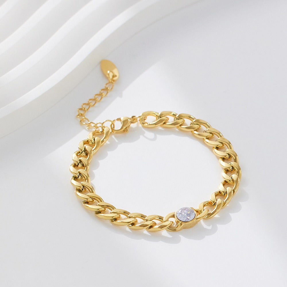 Gold Plated Round Square Zircon Stainless Steel Bracelet