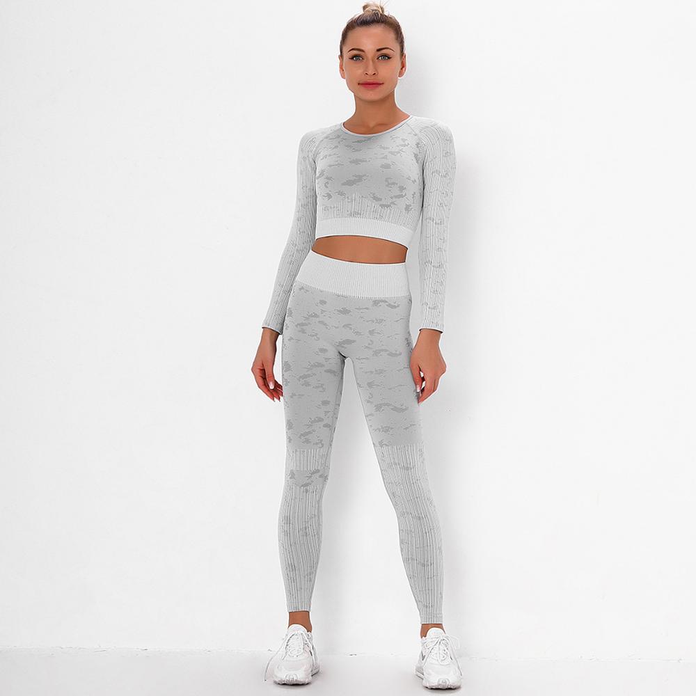 Yoga Sweat Suit 3 Pieces Sportswear Sports Shirts Bra Crop Long Top Leggings Pants Gym Fitness Tracksuit Workout Set