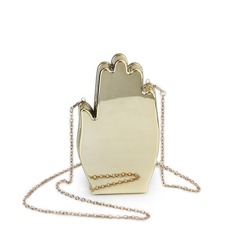 Cute Palm Shape Small Crossbody Bag For Women Gold Silver Acrylic Clutch Evening Bag Ladies Chain Dinner Party Shoulder Bag