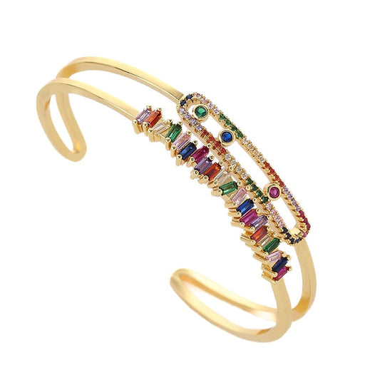 Copper Inlaid Colorful Zircon Open Bracelet