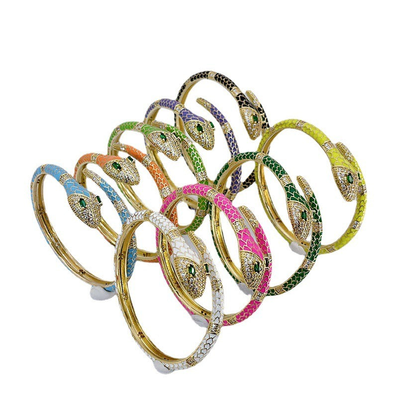 Hip hop women's snake shaped bracelet with oil dripping multi-color creative and personalized bracelet