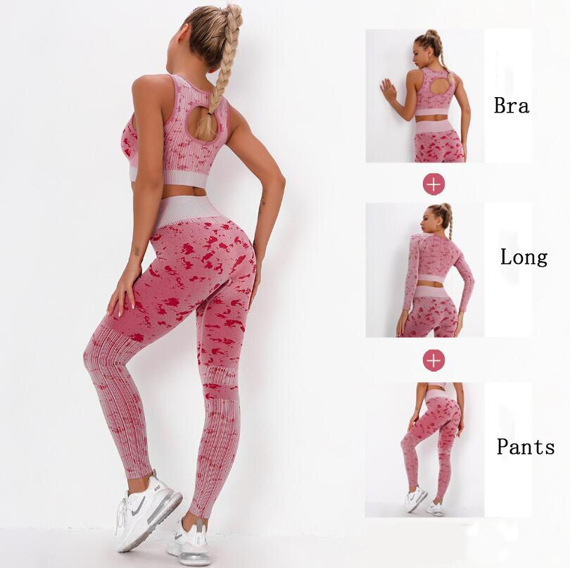 Yoga Sweat Suit 3 Pieces Sportswear Sports Shirts Bra Crop Long Top Leggings Pants Gym Fitness Tracksuit Workout Set