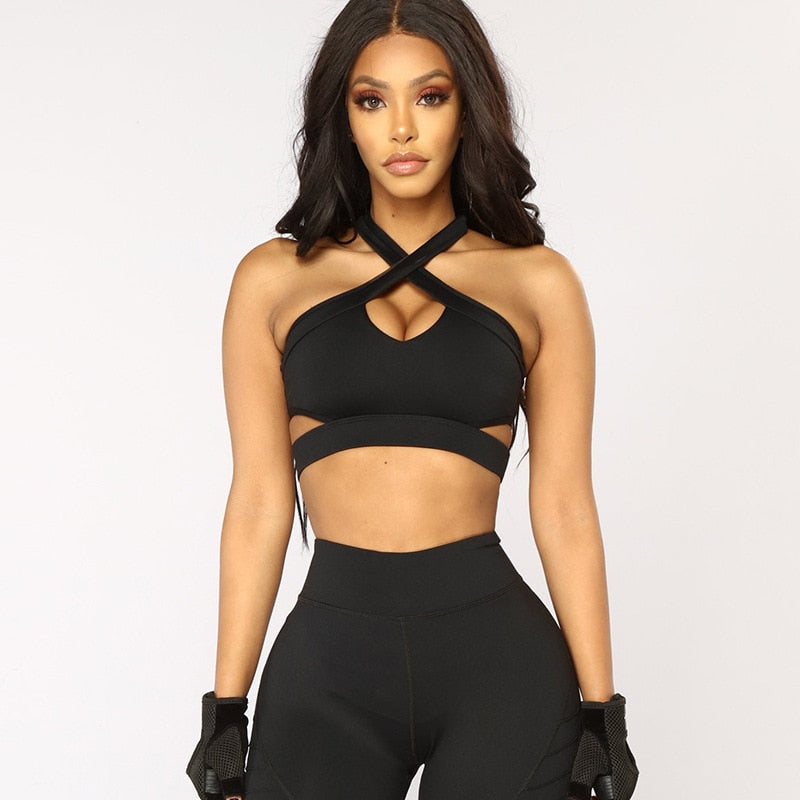 Sports Bra Yoga Padded Underwear Women Fitness Crop Top Hollow Out Seamless Black Push Up Cross Sportswear Gym Shirt Bralette