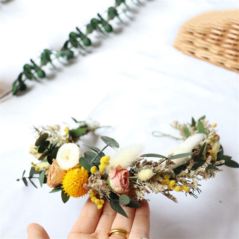 Dry flower wreath bridal headdress