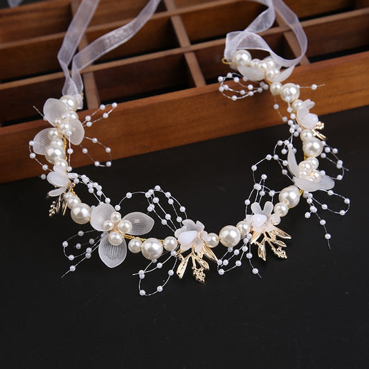 Super Immortal Gold Leaf Headband Flower Flower Wreath Pearl Hair Band Crown Sweet Wedding Dress Childrens Headwear