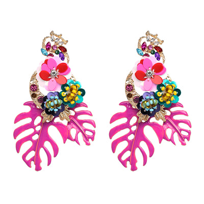 New design Exaggerated Big Vintage Flower Statement Dangle Earrings For Women Boho Ethinc leaves Pendant Earrings