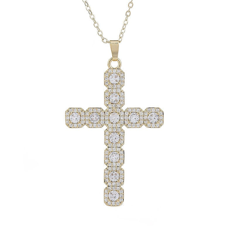 Fashion Cross Necklace Cross Border Sparkling Zircon Set Women