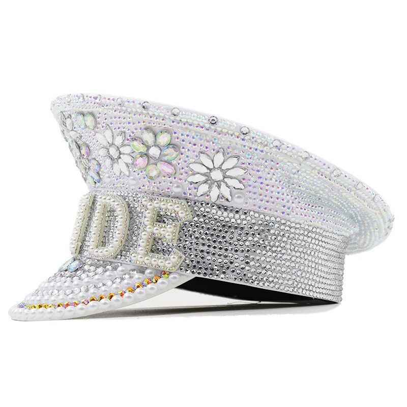 Women's Wedding Versatile Gold Diamond Police Hat Duck Tongue Hat Party Carnival Flat Hat Performance Hat