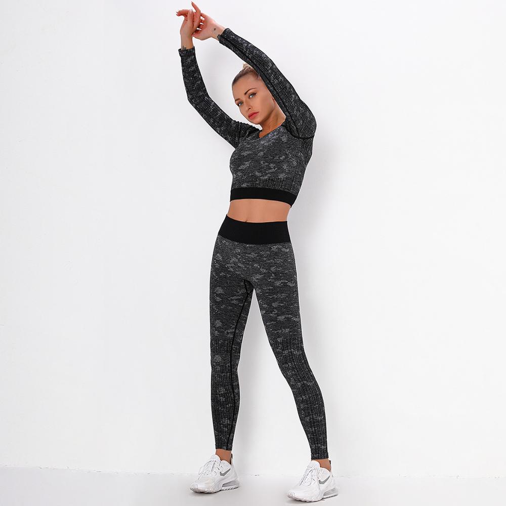 Yoga Sweat Suit 3 Pieces Sportswear Sports Shirts Bra Crop Long Top Leggings Pants Gym Fitness Tracksuit Workout Set