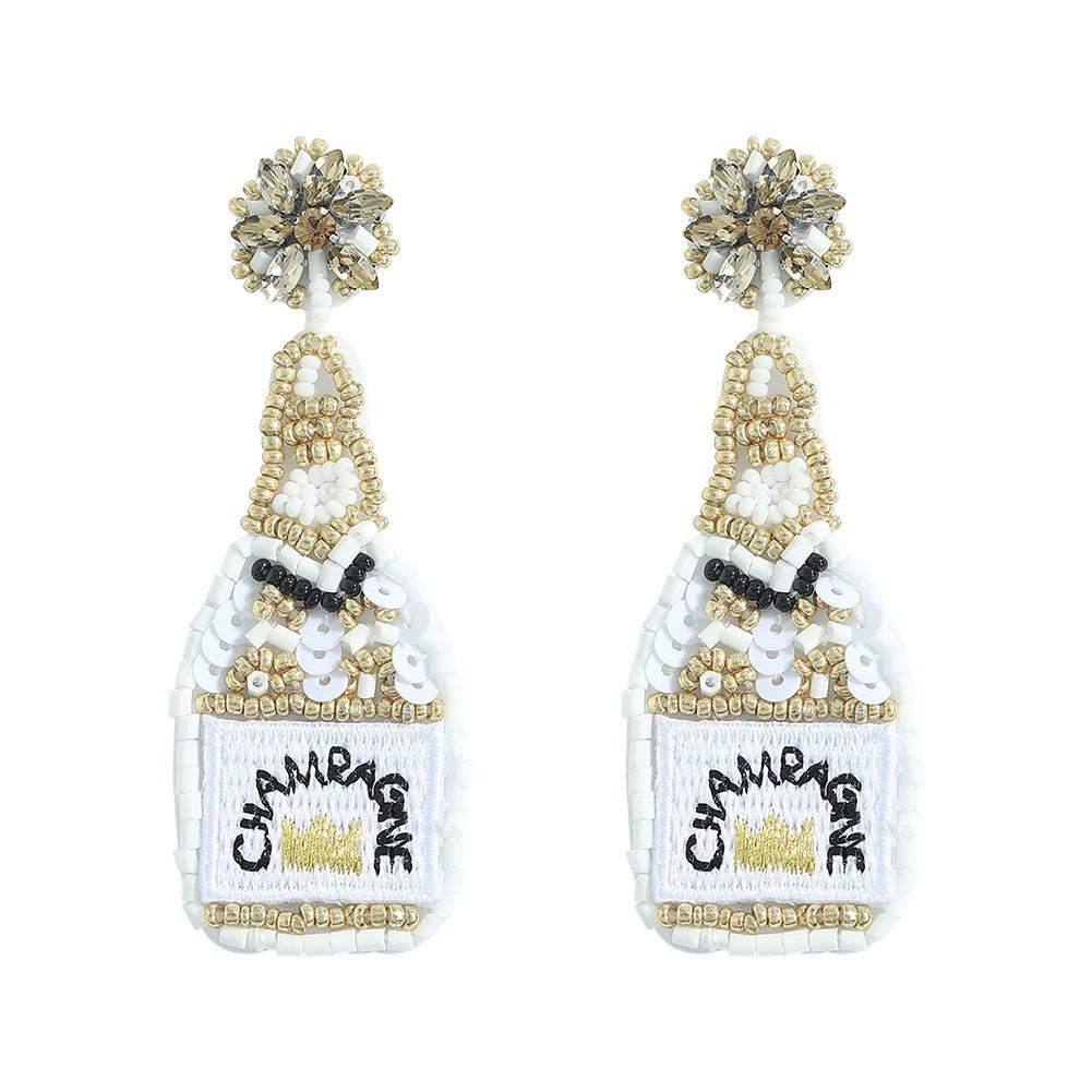 Popular earrings fashion personalized wine bottle earrings DIY handmade rice beads embroidery earrings