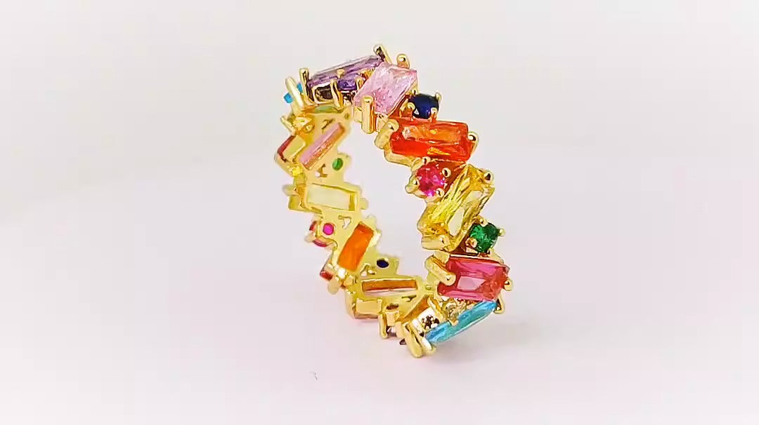 Diamond Geometry Zircon Ring, European and American Fashion Colored Zircon Rainbow Women's Ring Ring