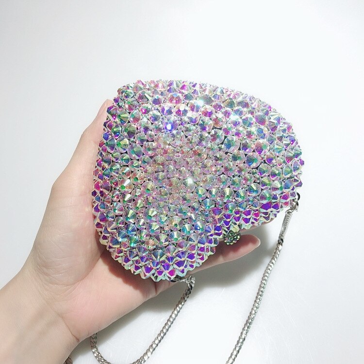 Romantic Diamond Evening Bags Heart Shape Crystal New Design Women Custom Lovely Shoulder Bags Female Wedding Dinner Purse