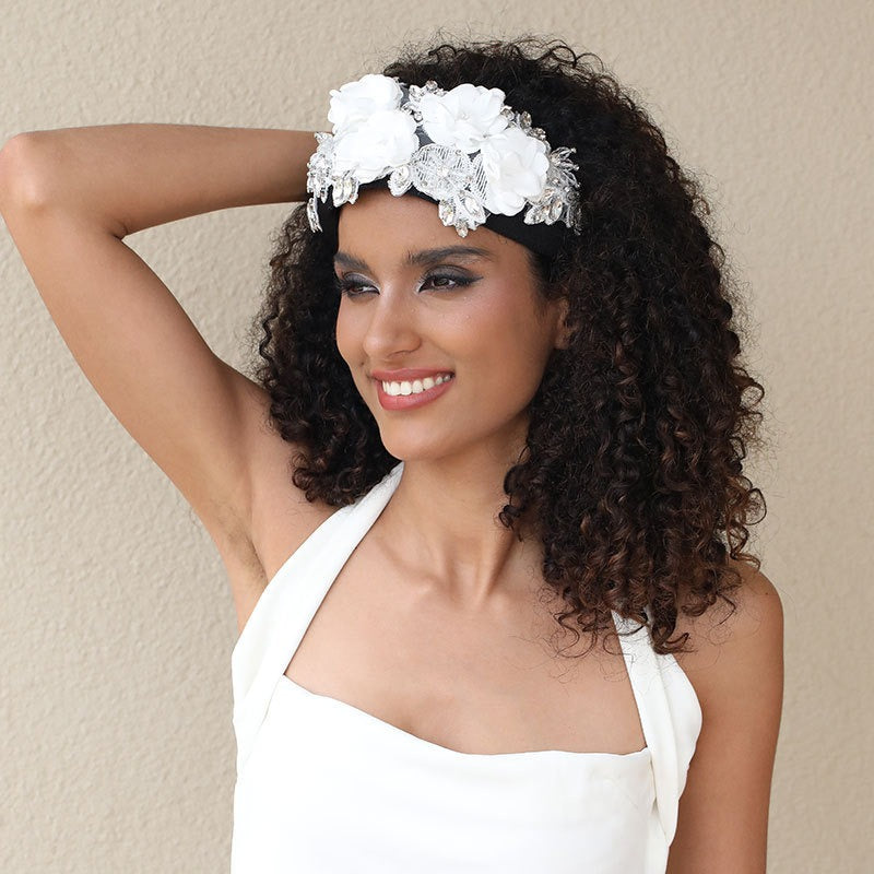 Handmade fabric three-dimensional flower embroidery headband