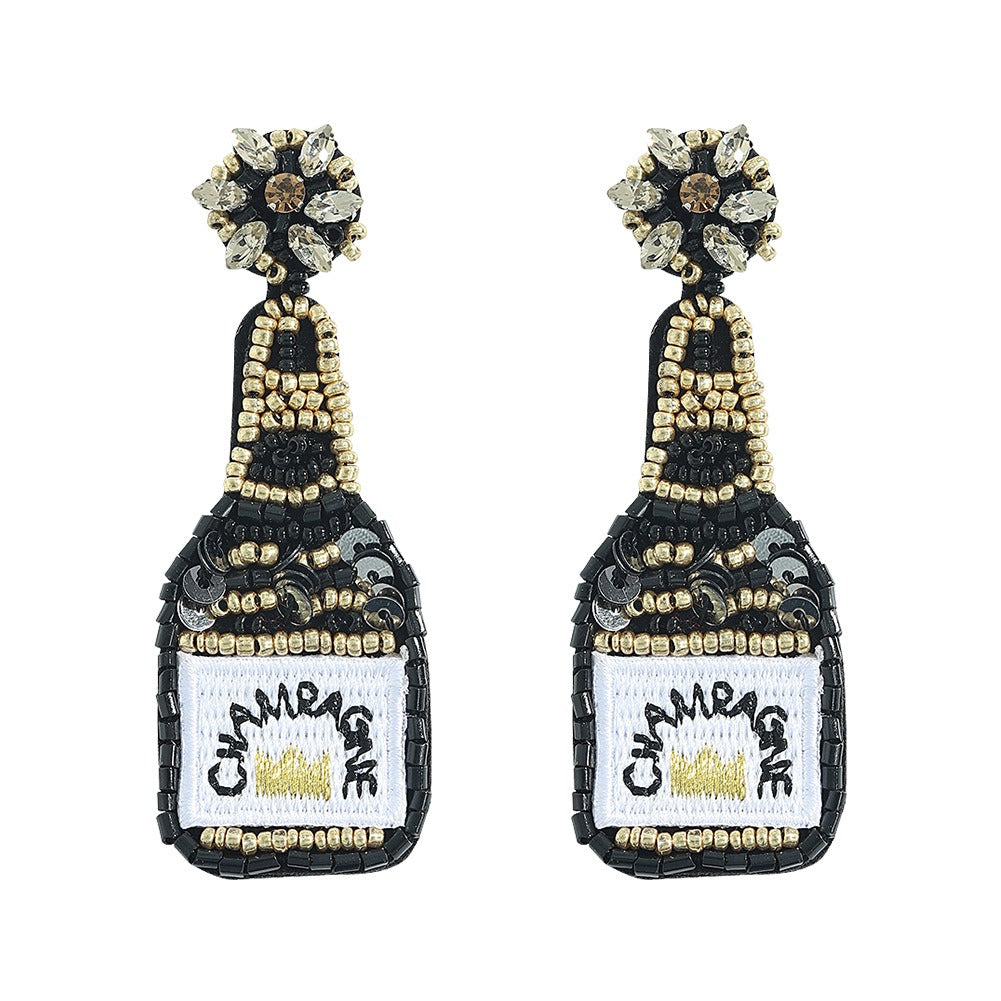 Popular earrings fashion personalized wine bottle earrings DIY handmade rice beads embroidery earrings