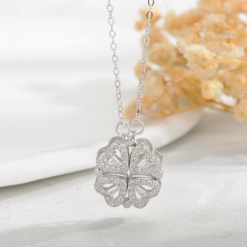 New Sterling Silver S925 Love Clover Necklace for Women, Two Wear Necklace, Fashionable Design