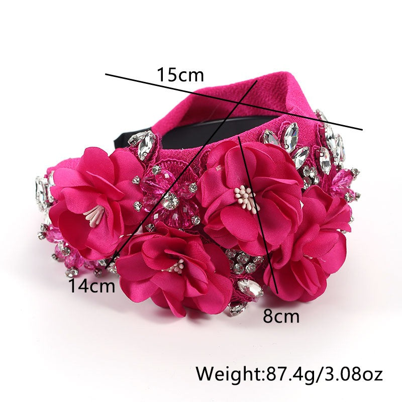 Handmade fabric three-dimensional flower embroidery headband