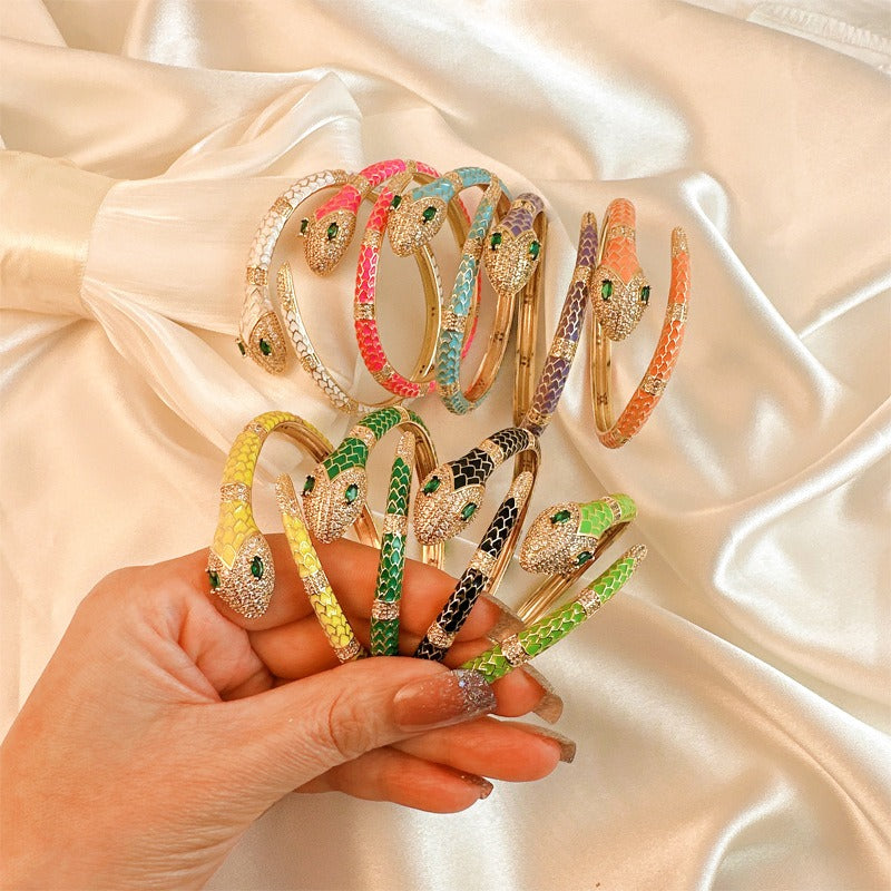 Hip hop women's snake shaped bracelet with oil dripping multi-color creative and personalized bracelet