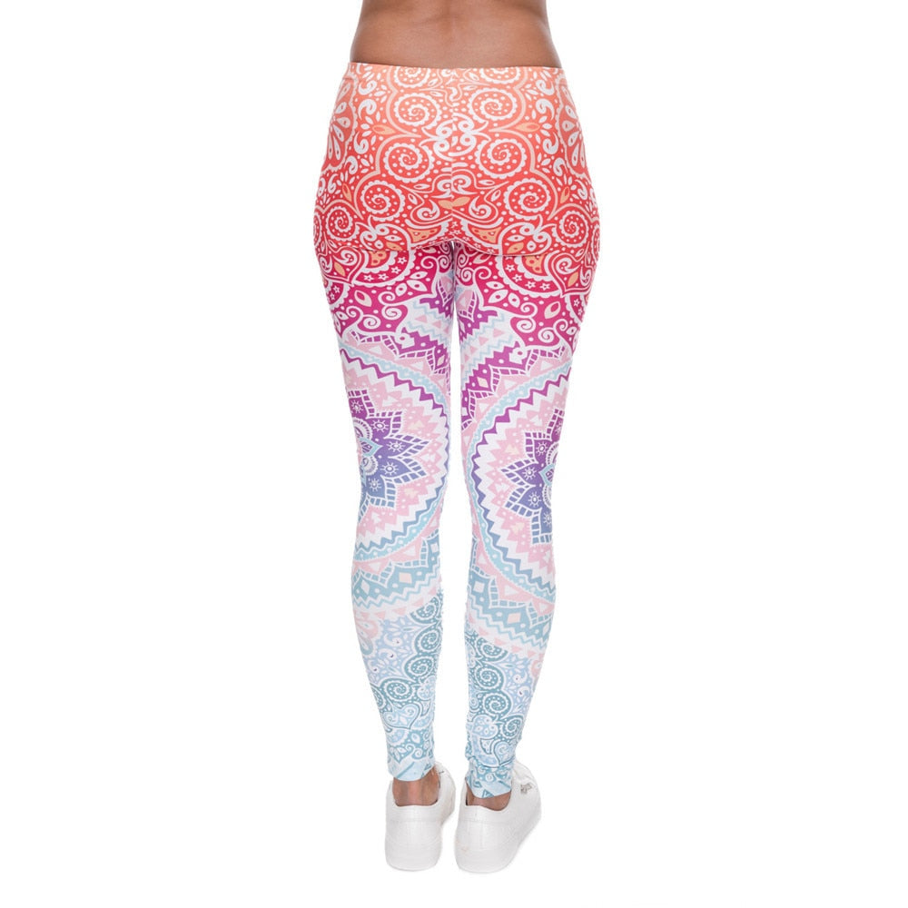 Brands Women Fashion Legging Aztec Round Ombre Printing leggins Slim High Waist  Leggings Woman Pants