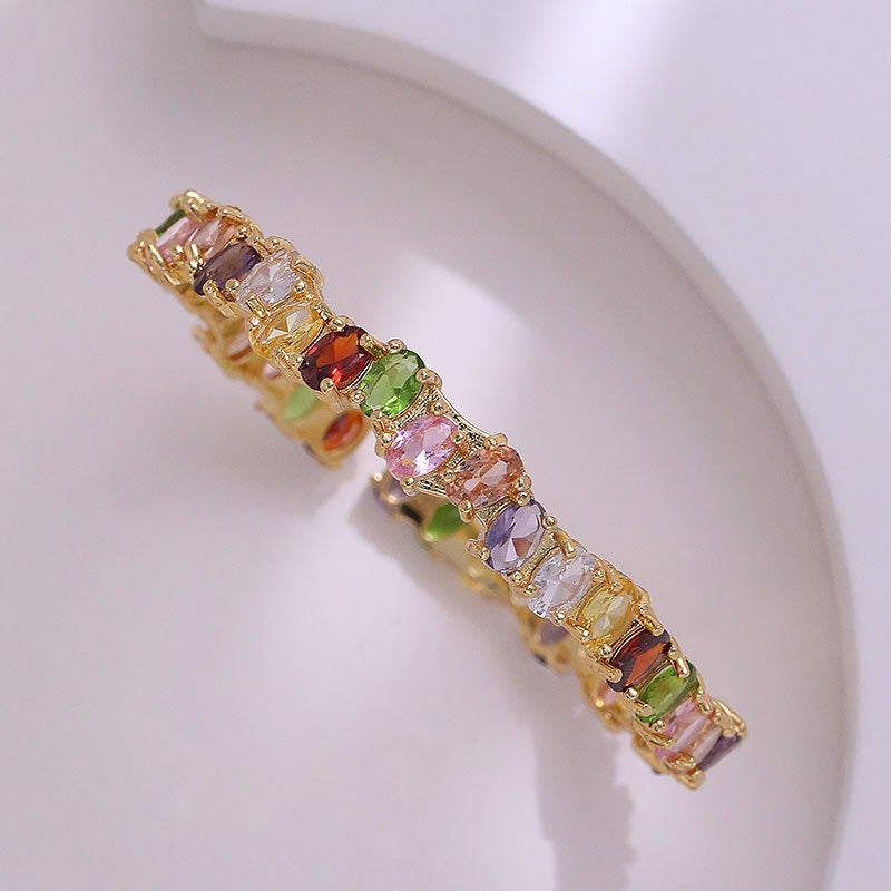 Fashionable full set colored zircon opening bracelet for women's copper plated bracelet