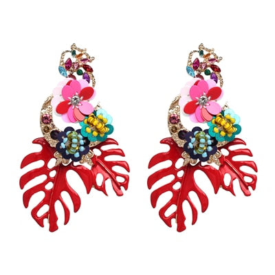 New design Exaggerated Big Vintage Flower Statement Dangle Earrings For Women Boho Ethinc leaves Pendant Earrings