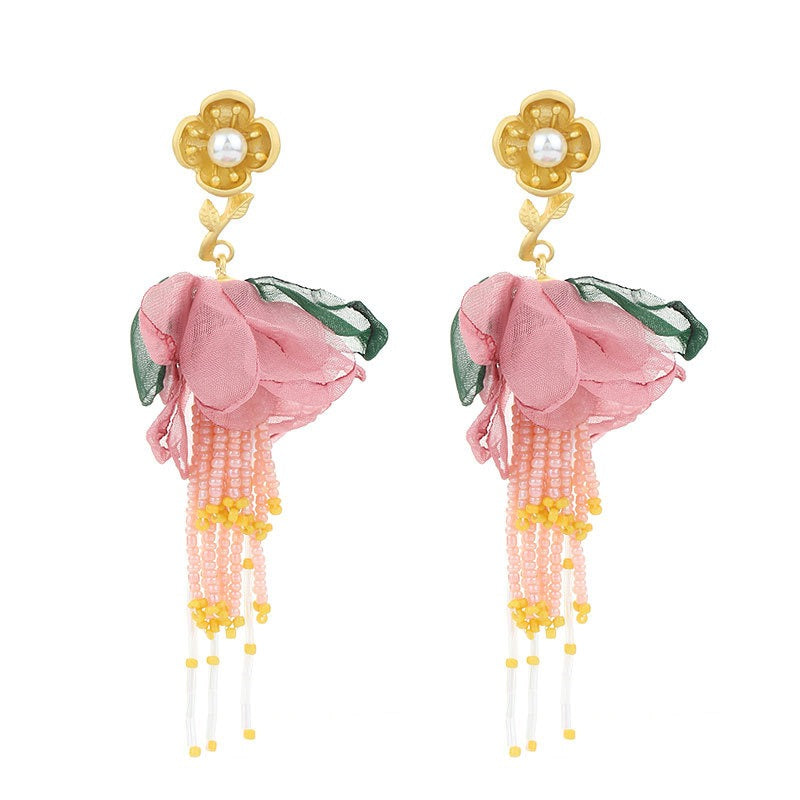 Bohemian floral earrings long tassel earrings