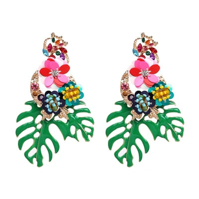 New design Exaggerated Big Vintage Flower Statement Dangle Earrings For Women Boho Ethinc leaves Pendant Earrings