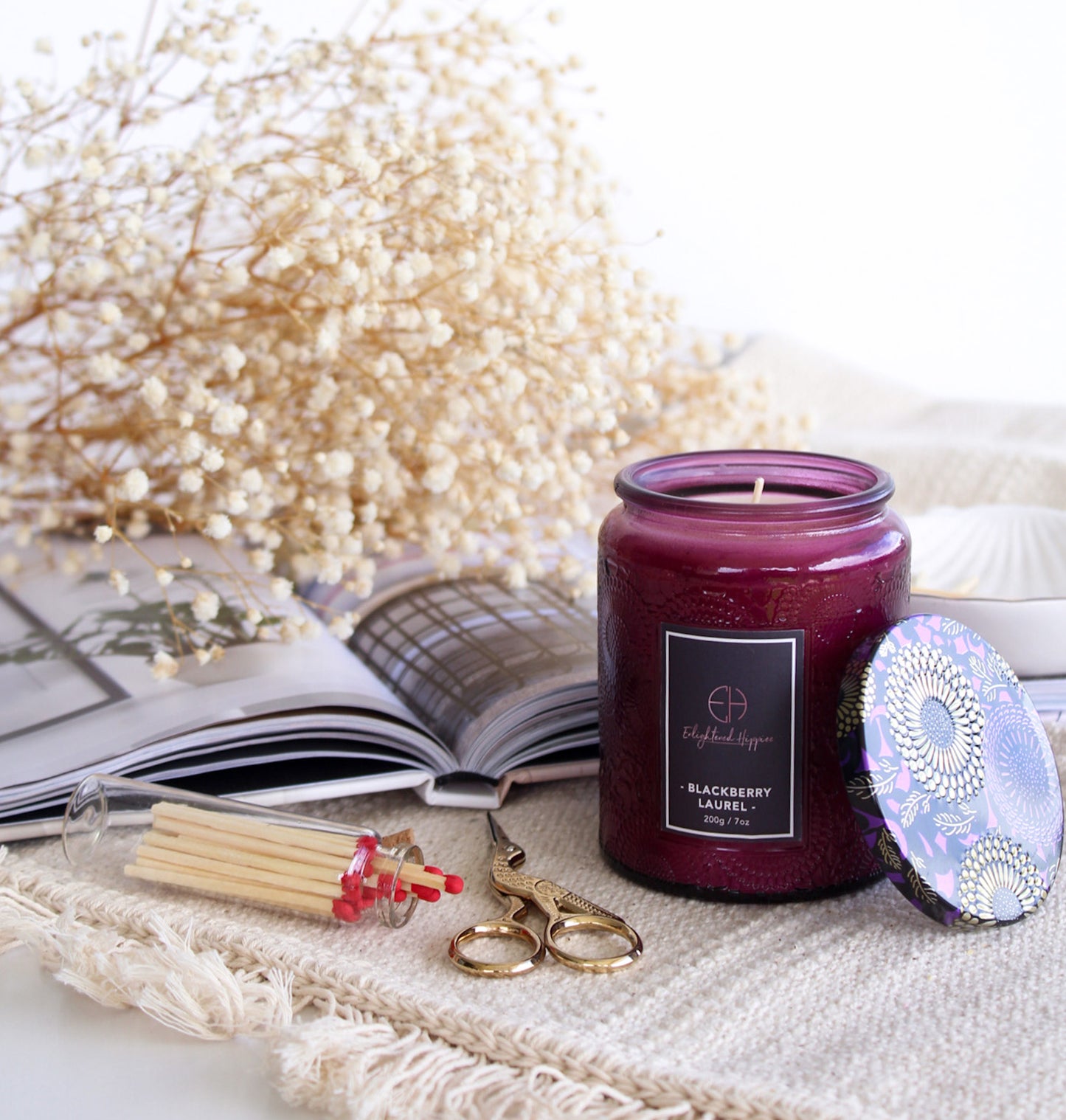 100% Soy Embossed Blackberry Laurel Candle 200 grams and Burn time upto 40 Hours