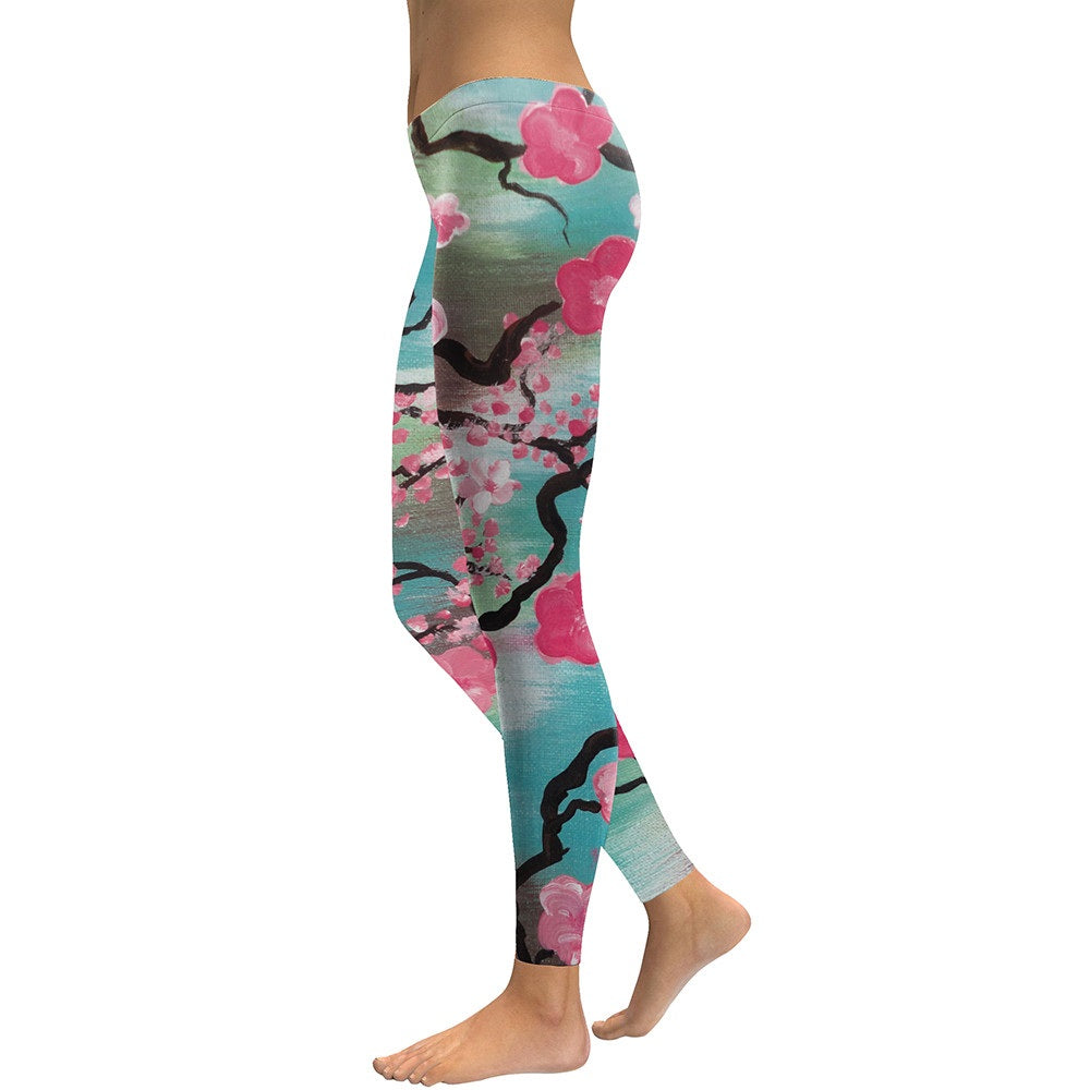 New Arrival  Leggings Women Pink Plum Blossom Digital Print Fitness Leggins Plus Size Elastic Workout Pants Legging