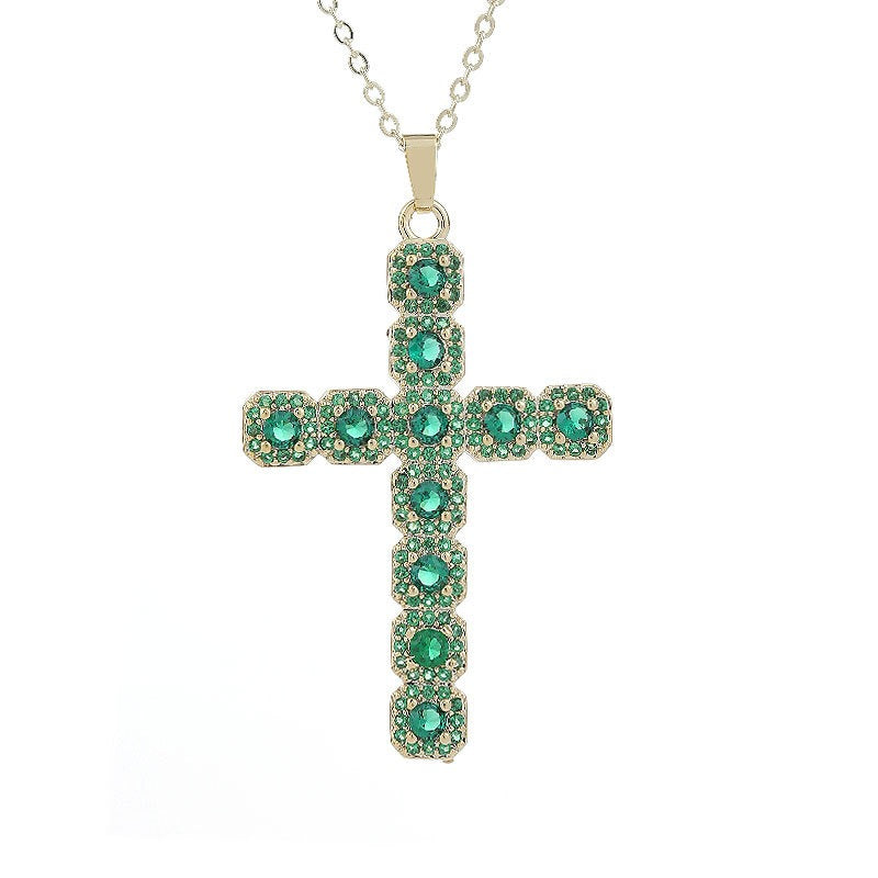 Fashion Cross Necklace Cross Border Sparkling Zircon Set Women