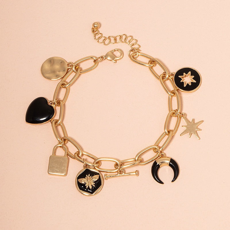 Women's trendy heart-shaped heart-shaped small lock bee disc bracelet