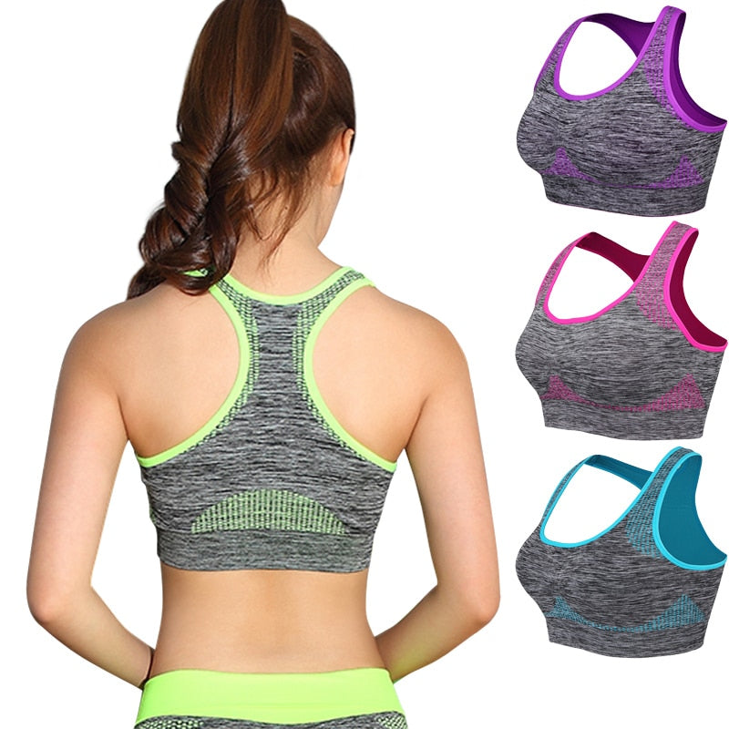 Shockproof Quick Dry Sports Bra Women Padded Gather Yoga Bra Push Up Gym Running Bra Seamless Workout Fitness Bra Top