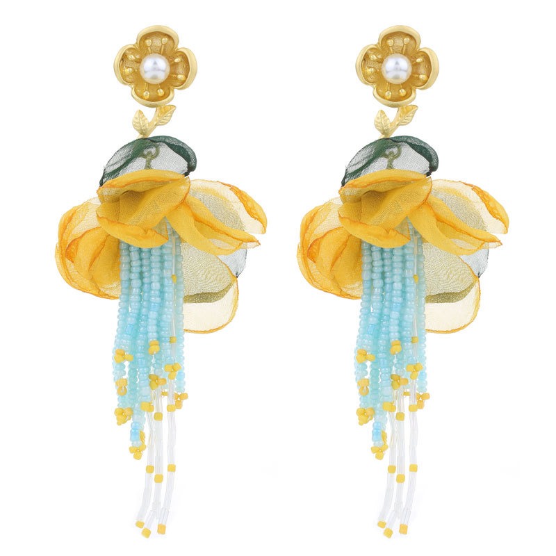 Bohemian floral earrings long tassel earrings