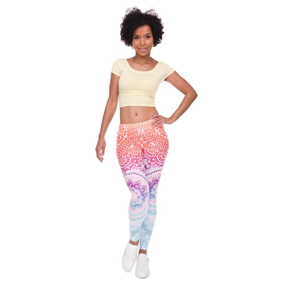 Brands Women Fashion Legging Aztec Round Ombre Printing leggins Slim High Waist  Leggings Woman Pants