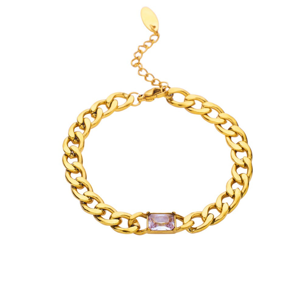 Gold Plated Round Square Zircon Stainless Steel Bracelet