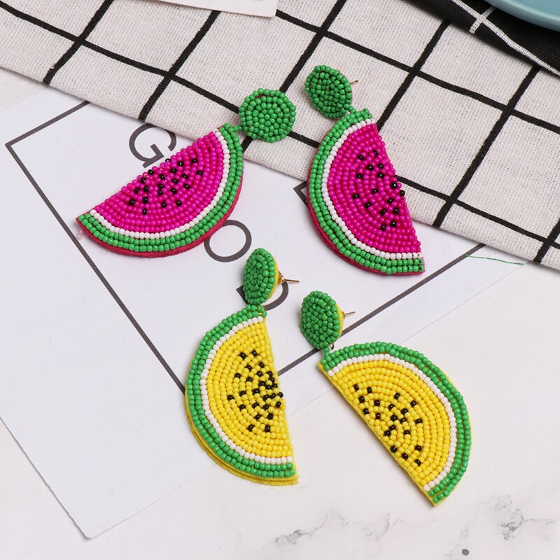 New Trendy Boho Fruit Round Dangle Earrings Handmade Lemon Watermelon Earring Female Wedding Party Summer Jewelry Trend