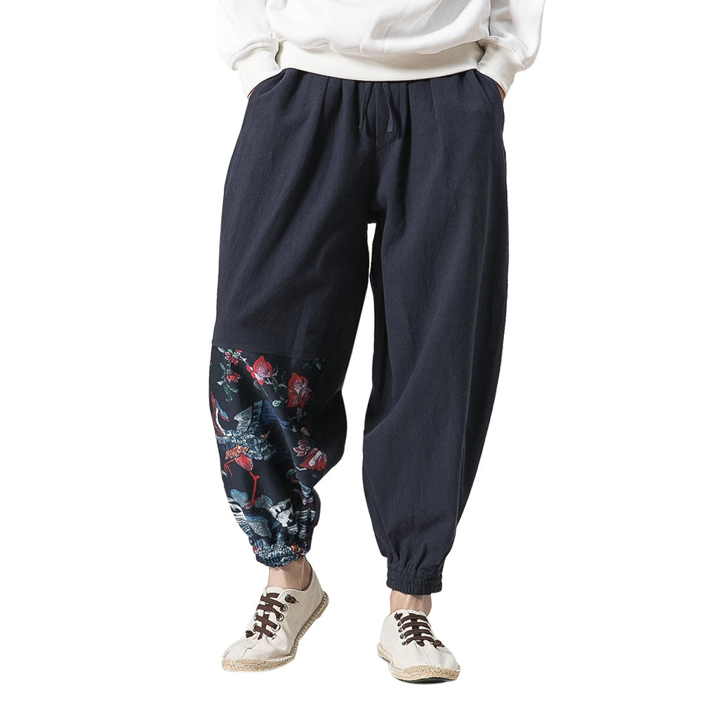 Cotton Linen Chinoiserie Printed Jogger Pants