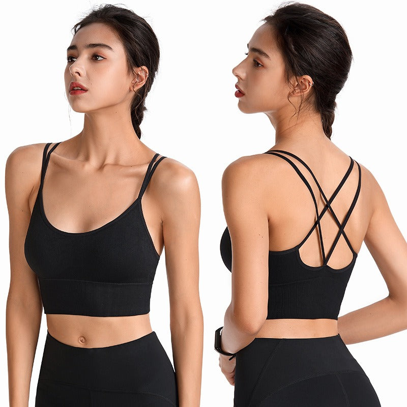 Thin Strap Cross Back Yoga Sports Bra Quick Dried Shockproof Running Fitness Sports Bra European and American Large Size Bra