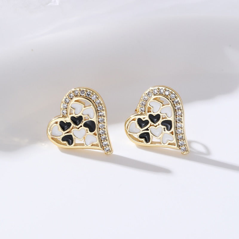 18K Gold Plated Micro Inlaid Zircon Oil Dropping Heart Earrings