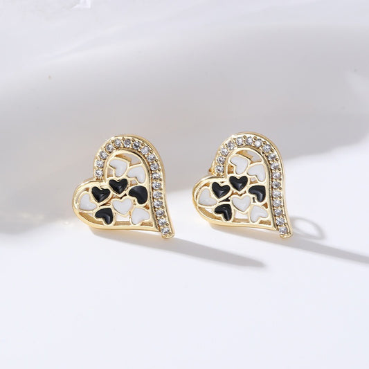 18K Gold Plated Micro Inlaid Zircon Oil Dropping Heart Earrings