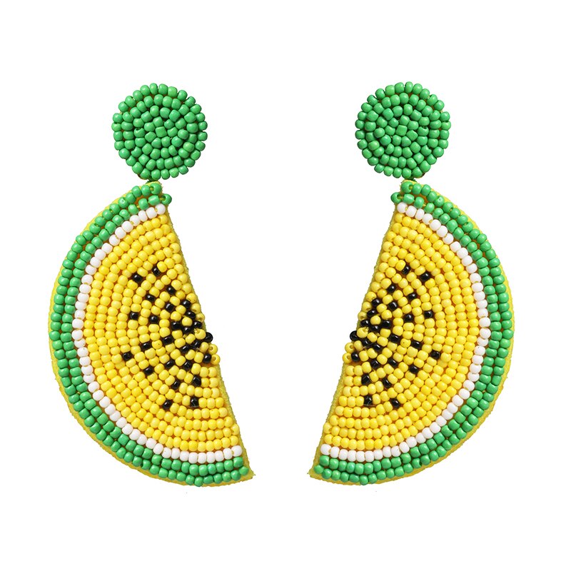 New Trendy Boho Fruit Round Dangle Earrings Handmade Lemon Watermelon Earring Female Wedding Party Summer Jewelry Trend