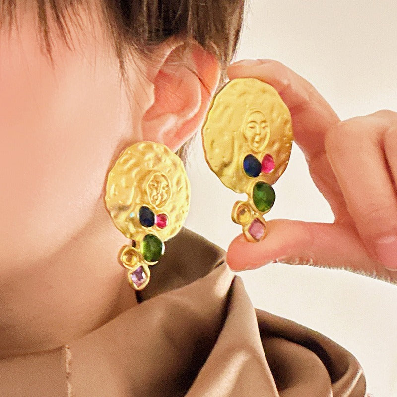 Electroplated exaggerated geometric circular earrings