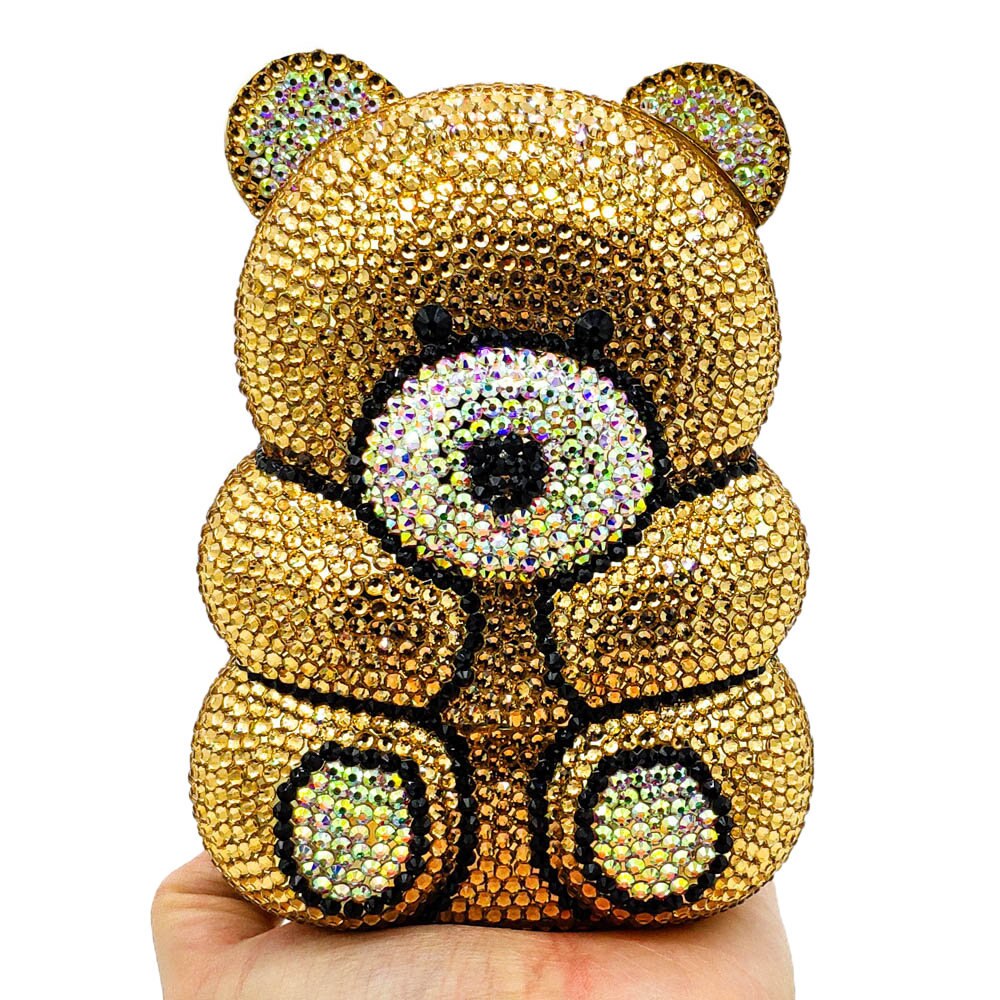 Bag for Women 3D Bear Teddy Shape Women Silver Gold Crystal AB Evening Clutch Handbags and Purses Diamond Wedding Party Bag