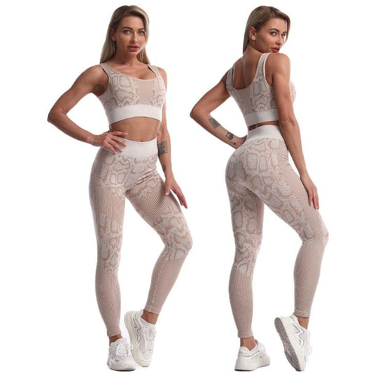 2PCS/Set Seamless Women Yoga Suit Serpentine Sportswear High Waist Leggings Sexy Sports Bra Gym Fitness Clothing Sets