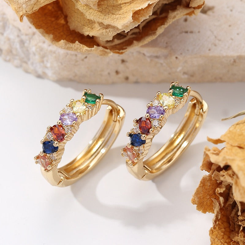 Versatile and fashionable micro inlaid colored zircon earrings